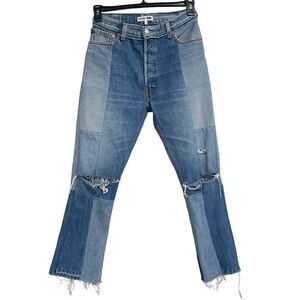 RE/DONE by Levi's SZ 29 70's Patch Jeans Distressed High-Rise Button-Fly Frayed